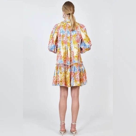 Hunter Bell Blakely Long Sleeve Silk Dress in Colorful Flower Patchwork, Medium - Picture 3 of 10